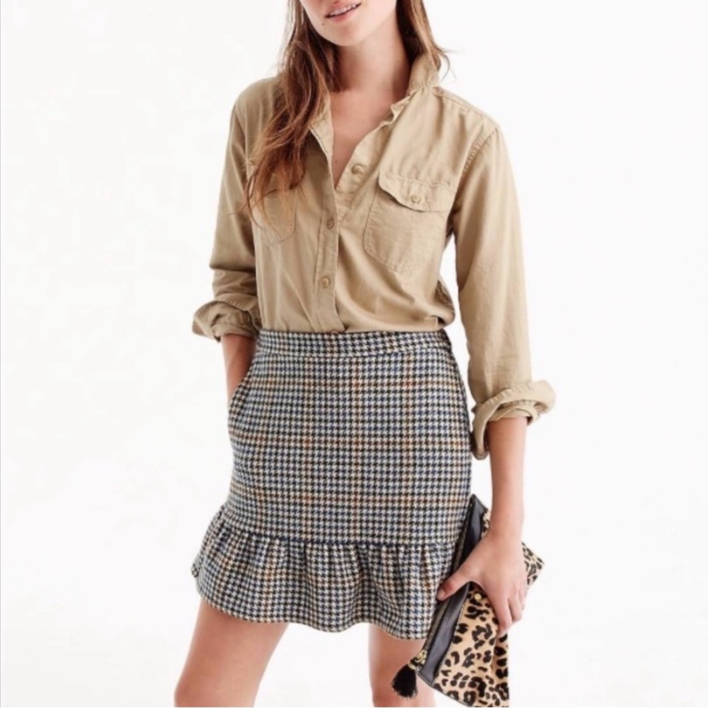 J. Crew Houndstooth Ruffle Skirt with Pockets